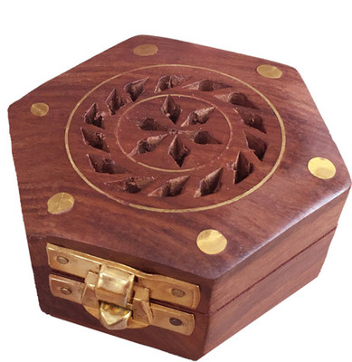 

Craft Art India Beautiful Handcrafted Hexagonal Wooden Storage For Rings With Diamond Shaped Design Jewellery Vanity Box(Brown)