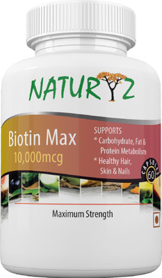 

NATURYZ Biotin 10000 mcg Maximum Strength (Vitamin B7 for Hair, Skin & Nails) – 60 Capsules(1000 mg)