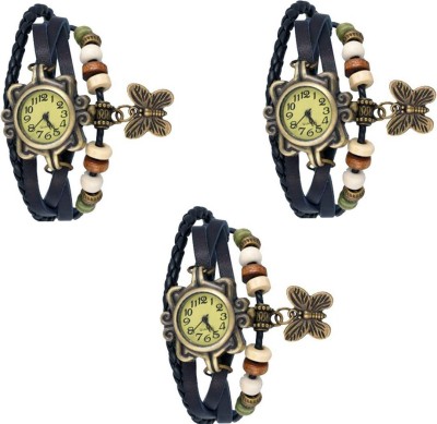 COSMIC SET OF 3 Round Dial BLACK Strap Butterfly PENDENT PARTY WEAR LADIES BRACELET Watch  - For Women   Watches  (COSMIC)