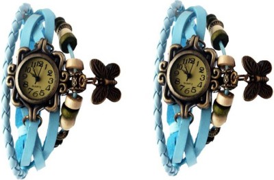 COSMIC SET OF 2 Round Dial SKY BLUE Strap Butterfly PENDENT PARTY WEAR LADIES BRACELET Watch  - For Women   Watches  (COSMIC)