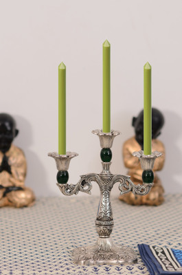 

eCraftIndia Decorative Green Crystal Aluminium 3 - Cup Candle Holder(Silver, Green, Pack of 1)