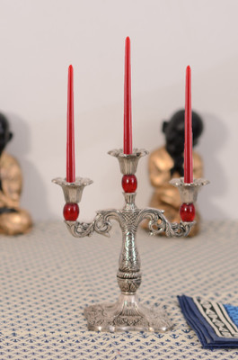 eCraftIndia Iron 3 - Cup Candle Holder(Silver, Red, Pack of 1)