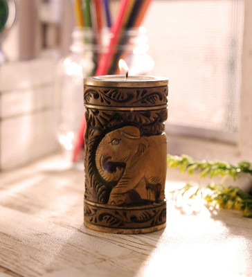 

eCraftIndia Elephant Carved Wooden 1 - Cup Tealight Holder(Brown, Pack of 1)