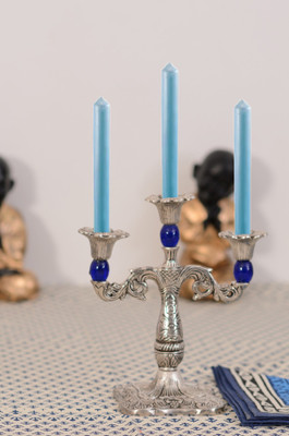 

eCraftIndia Decorative Blue Crystal Aluminium 3 - Cup Candle Holder(Silver, Blue, Pack of 1)