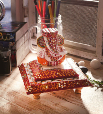 

eCraftIndia Vakratunda - Lord Ganesha Marble Pooja Chowki(Multicolor, Pack of 1)