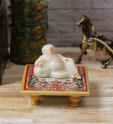 

eCraftIndia Lord Ganesha resting on Marble Chowki Marble, Polyresin All Purpose Chowki(White, Blue, Red, Green, Pack of 1)