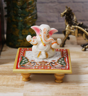 

eCraftIndia Chaturbhuj Lord Ganesha on Marble Chowki Marble, Polyresin All Purpose Chowki(White, Blue, Red, Green, Pack of 1)