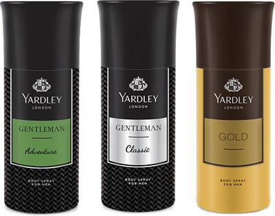 

Yardley 1 Adventure and 1 Gentlemen and 1 Gold Deo Combo Pack of 3 Deodorant Spray - For Men(150 ml, Pack of 3)