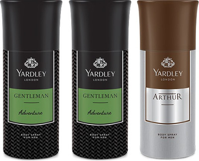 

Yardley 2 Adventure and 1 Arthur Deo Combo Pack of 3 Deodorant Spray - For Men(150 ml, Pack of 3)