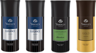 

Yardley 2 Elegance and 1 Adventure and 1 Gold Deo Combo Pack of 4 Deodorant Spray - For Men(150 ml, Pack of 4)