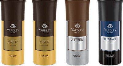 

Yardley 2 Gold and 1 Arthur and 1 Elegance Deo Combo Pack of 4 Deodorant Spray - For Men(150 ml, Pack of 4)