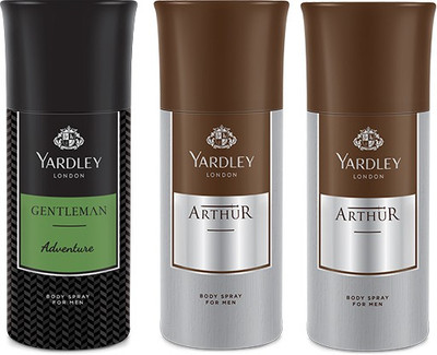 

Yardley 1 Adventure and 2 Arthur Deo Combo Pack of 3 Deodorant Spray - For Men(150 ml, Pack of 3)