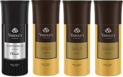 Yardley 1 Gentlemen and 3 Gold Deo Combo Pack of 4 Deodorant Spray - For Men(150 ml, Pack of 4)