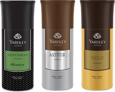 

Yardley 1 Adventure and 1 Arthur and 1 Gold Deo Combo Pack of 3 Deodorant Spray - For Men(150 ml, Pack of 3)