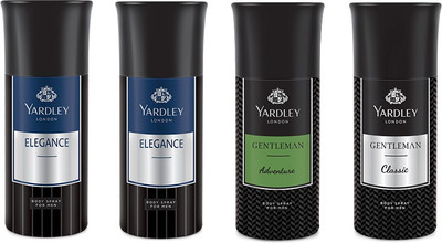 

Yardley 2 Elegance and 1 Adventure and 1 Gentlemen Deo Combo Pack of 4 Deodorant Spray - For Men(150 ml, Pack of 4)