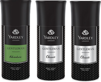 Yardley 1 Adventure and 2 Gentlemen Deo Combo Pack of 3 Deodorant Spray - For Men(150 ml, Pack of 3)