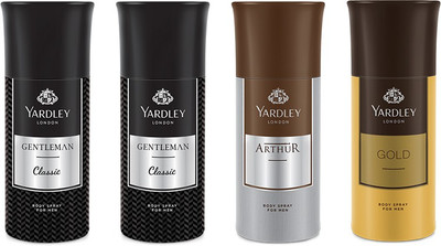 

Yardley 2 Gentlemen and 1 Arthur and 1 Gold Deo Combo Pack of 4 Deodorant Spray - For Men(150 ml, Pack of 4)