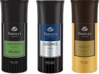 

Yardley 1 Adventure and 1 Elegance and 1 Gold Deo Combo Pack of 3 Deodorant Spray - For Men(150 ml, Pack of 3)