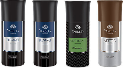

Yardley 2 Elegance and 1 Adventure and 1 Arthur Deo Combo Pack of 4 Deodorant Spray - For Men(150 ml, Pack of 4)