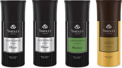 

Yardley 2 Gentlemen and 1 Adventure and 1 Gold Deo Combo Pack of 4 Deodorant Spray - For Men(150 ml, Pack of 4)