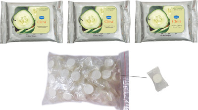 

Ginni Clea Makeup Remover & Cleansing Wipes-Cucumber (Set of 3)(Pack of 10) with Magic/Compressed Tissues (50 pcs candy pack)(Pack of 4)