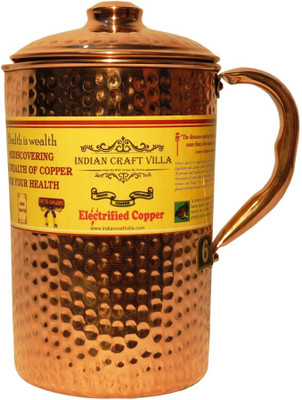 

Indian Craft Villa Handmade 100% Pure Copper Hammered Jug Pitcher Pot Volume 2500 ML Storage Water for Good Health Benefits Yoga, Ayurveda Water Jug(2500 L)