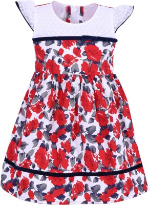 Wishkaro Girls Midi/Knee Length Party Dress(Red, Cap Sleeve)