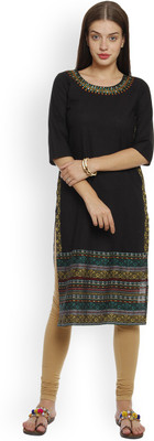 Aurelia Women Printed Straight Kurta(Black)