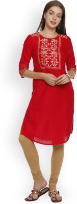 Aurelia Women Solid Straight Kurta(Red)