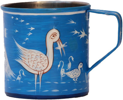 

eCraftIndia Handpainted Decorative Stainless Steel Mug(180 ml), Blue;white