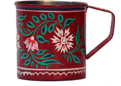 

eCraftIndia Handpainted Decorative Stainless Steel Mug(180 ml), Green;red