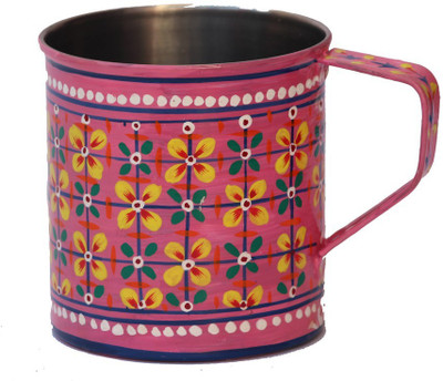 

eCraftIndia Handpainted Decorative Stainless Steel Mug(180 ml), Pink