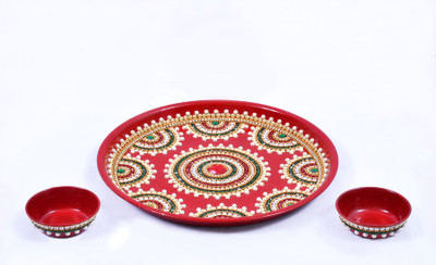 

Sanyal Handmade Decorative Pooja Thali Set, High Quality Medium Size Steel Pooja Thali Set, 25*25 Cm Stainless Steel(1 Pieces, Multicolor)