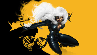 

Akhuratha -black-background-black-cat-comics-costume-marvel-comics-yellow-background Wall Poster Paper Print(12 inch X 18 inch, Rolled)
