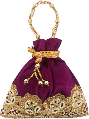 

Bagaholics Ethnic Clutch Silk Potli Batwa Pouch Bag with Beadwork Potli(Purple)