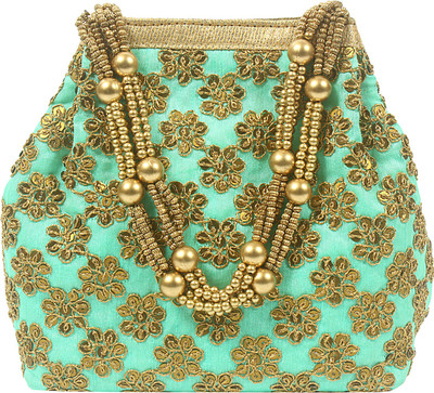 

Bagaholics Ethnic Clutch Silk Potli Batwa Pouch Bag with Beadwork Potli(Green)