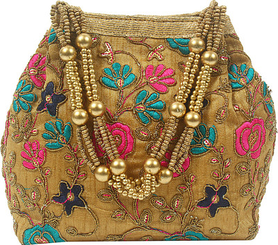 

Bagaholics Ethnic Clutch Silk Potli Batwa Pouch Bag with Beadwork Potli(Brown)