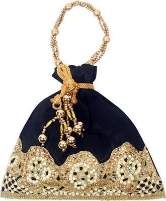 

Bagaholics Ethnic Clutch Silk Potli Batwa Pouch Bag with Beadwork Potli(Black)
