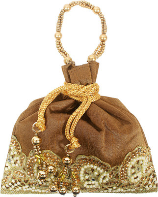 

Bagaholics Ethnic Clutch Silk Potli Batwa Pouch Bag with Beadwork Potli(Gold)