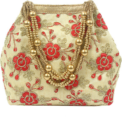 

Bagaholics Ethnic Clutch Silk Potli Batwa Pouch Bag with Beadwork Potli(Gold)