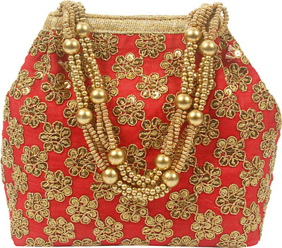 

Bagaholics Ethnic Clutch Silk Potli Batwa Pouch Bag with Beadwork Potli(Red)