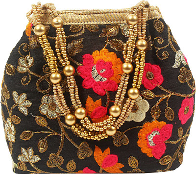

Bagaholics Ethnic Clutch Silk Potli Batwa Pouch Bag with Beadwork Potli(Black)