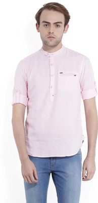 LOCOMOTIVE Men Solid Casual Pink Shirt