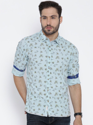 

United Colors of Benetton. Men's Floral Print Casual Light Blue Shirt, 16p5ac11u008i