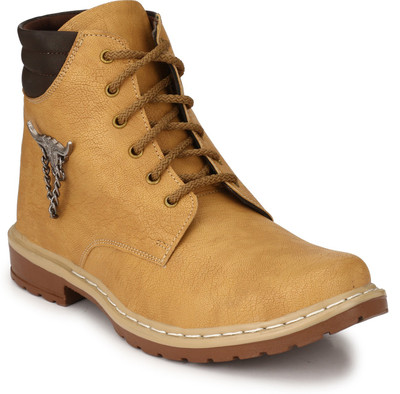 

OLADIN Mens Heavy Artificial Leather Boots in BEIGE/BROWN (NHT-30006) Boots For Men(Beige, Brown