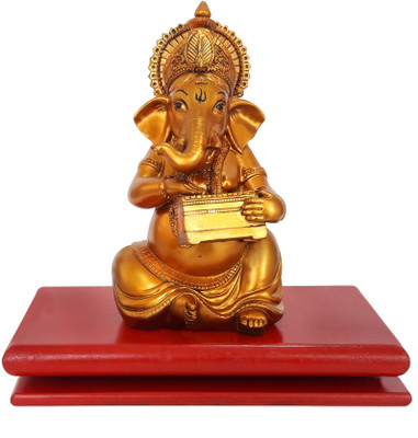 

Tied Ribbons Golden Ganesha playing Harmonium Decorative Showpiece - 8 cm(Polyresin, Gold)