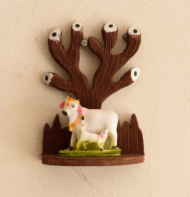

eCraftIndia Cow and Calf Under Tree Figurine Decorative Showpiece - 13 cm(Polyresin, Wooden, Brown, White, Green)