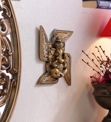 eCraftIndia Lord Ganesha Swastika Wall Decorative Showpiece  -  20 cm(Brass, Brown)