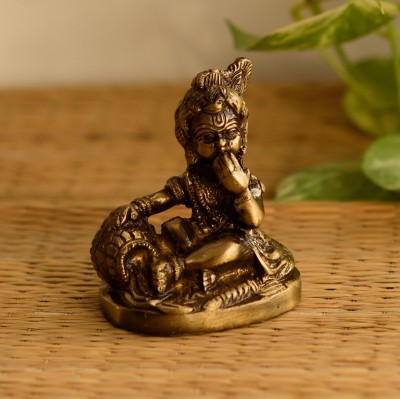 eCraftIndia Antique Finish Laddu Gopal eating Makhan Decorative Showpiece  -  7 cm(Brass, Brown)