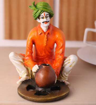 

eCraftIndia Rajasthani Craftmen Statue making Pot Decorative Showpiece - 15.24 cm(Microfibre, Orange, Green)